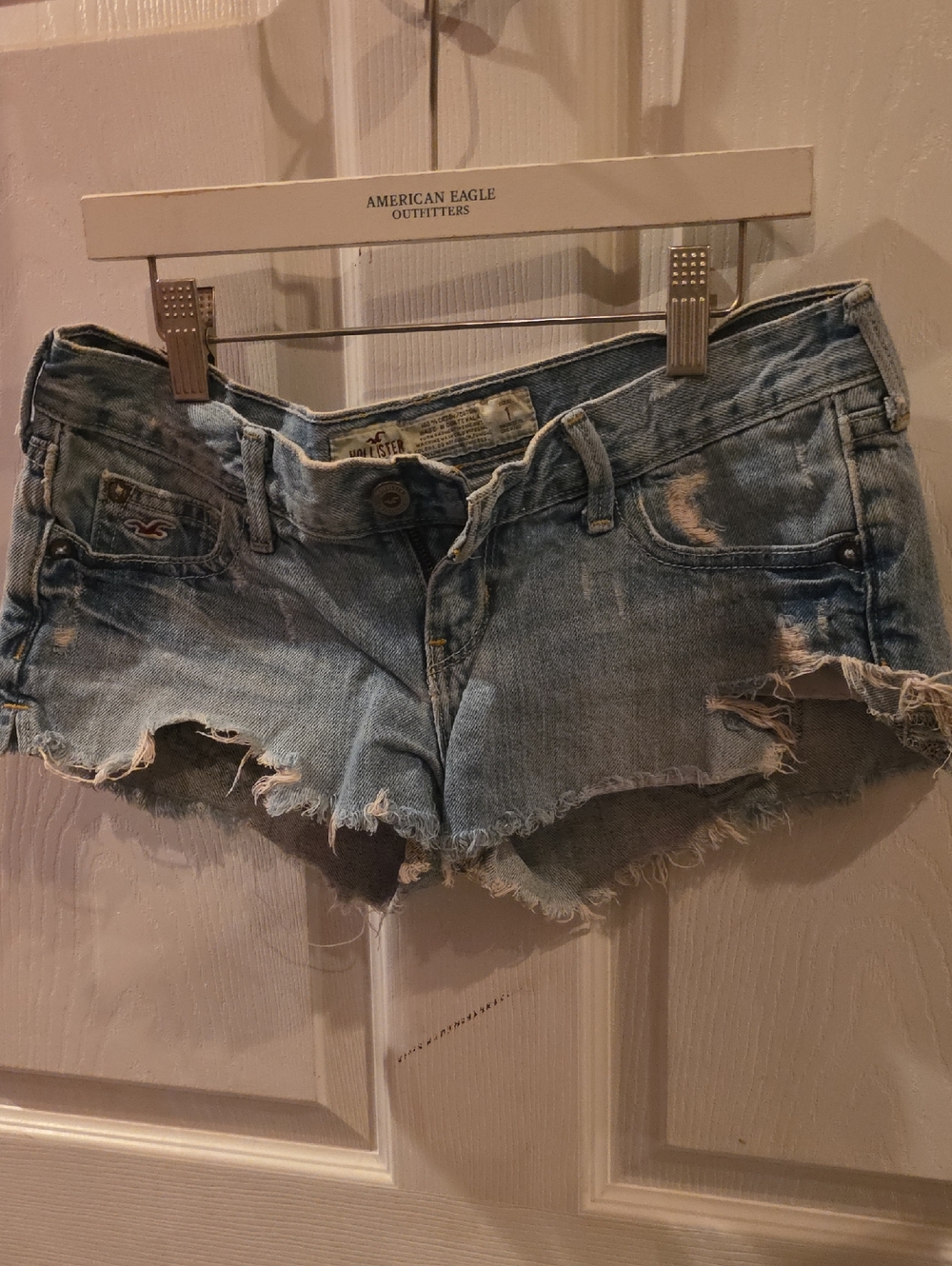 Y2k Hollister Washed Light Blue Distressed Denim Cutoff Shorts